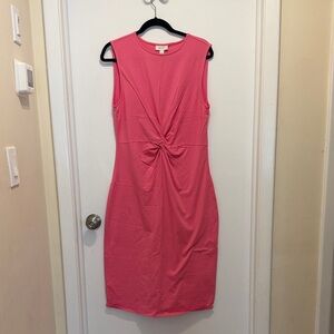 Sleeveless Twist-Front Midi Dress in Hot Pink